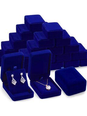 24 Velvet Jewelry Gift Boxes - 24 Pcs Royal Blue Necklace & Earring Set